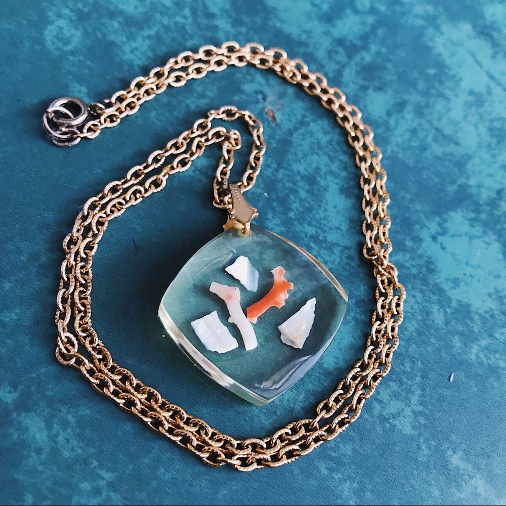 Vintage Lucite & Coral Shell Necklace